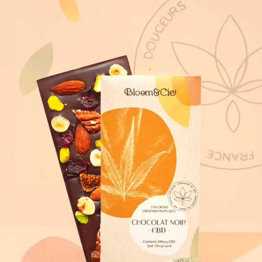 Chocolat noir fruits-secs CBD - 125gr - Bloom-cie